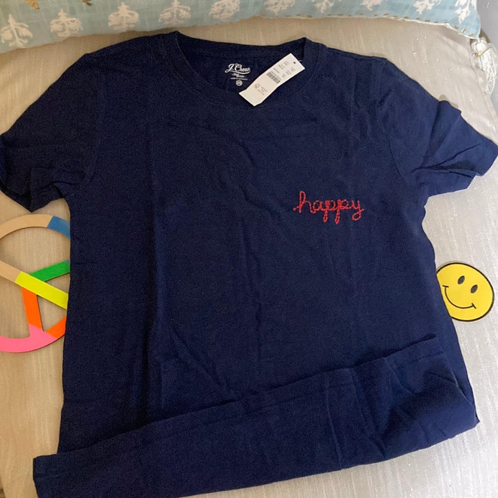 NWT Super Cute J.Crew Embroidered Happy Tee Shirt XS - Picture 1 of 3